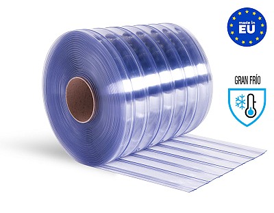 Rollo Lama PVC Flexible (50 metros lineales) 200x2mm Nervado Gran Frío Transparente Azulado